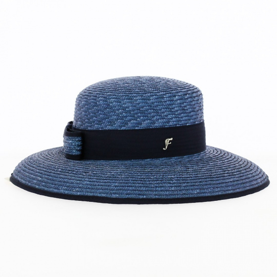 Leona Natural Blue Straw Wide-Brimmed Hat - Flechet