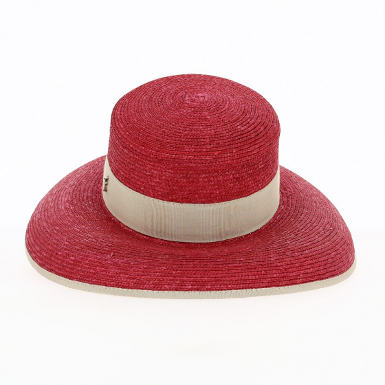 Leona Natural Straw Wide-Brimmed Hat Red - Flechet