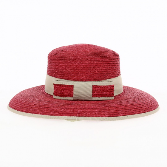 Leona Natural Straw Wide-Brimmed Hat Red - Flechet