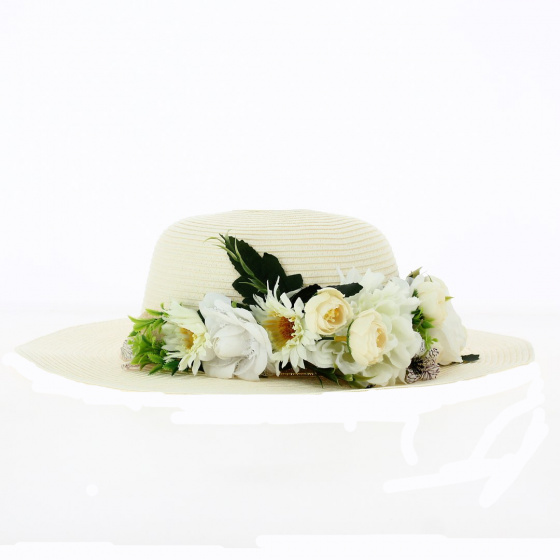 Floral wide-brimmed hat: French creation. Unique model from TRACLET Millinery Workshops Floral wide-brimmed hat: French creation. Unique model from TRACLET Millinery Workshops