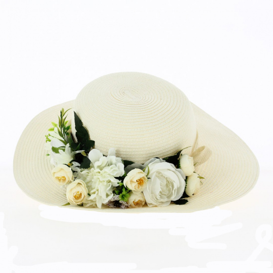 Floral wide-brimmed hat: French creation. Unique model from TRACLET Millinery Workshops