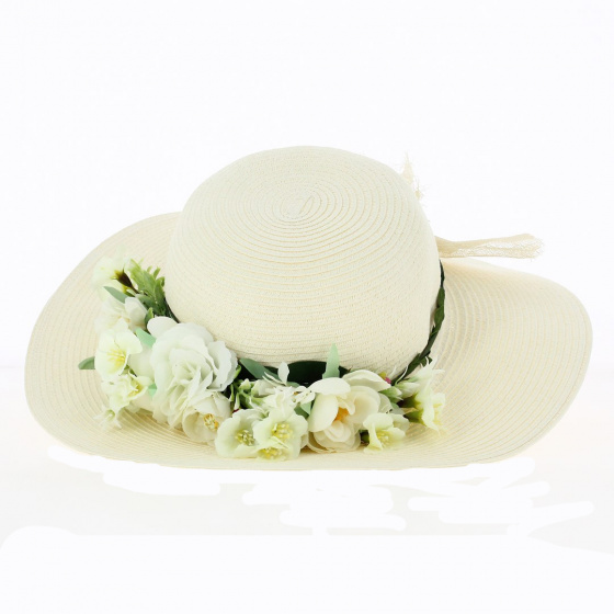 Floral wide-brimmed hat: French creation. Unique model from TRACLET Millinery Workshops