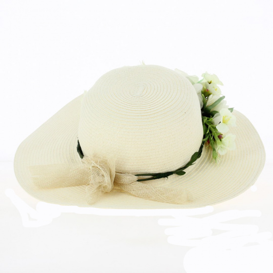Floral wide-brimmed hat: French creation. Unique model from TRACLET Millinery Workshops