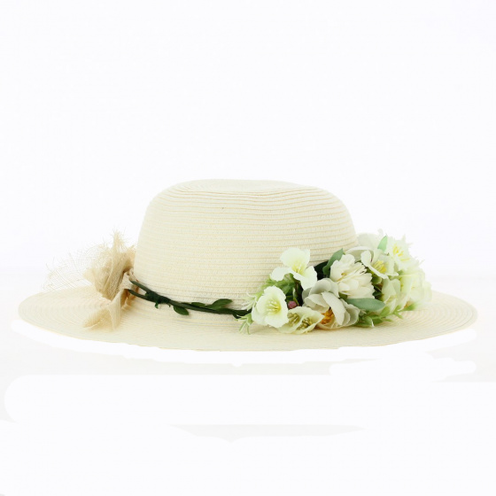 Floral wide-brimmed hat: French creation. Unique model from TRACLET Millinery Workshops
