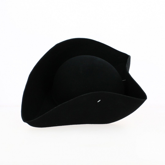 Large Black Wool Felt Tricorn Hat Unbordered - Traclet