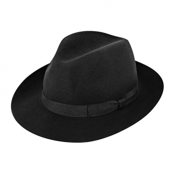 Black Wool Felt Fedora Hat