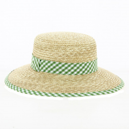 Straw Sun Hat with green ribbon - Traclet