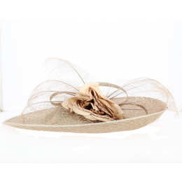 Nelly bottomless wide-brimmed ceremony hat in Taupe - Traclet