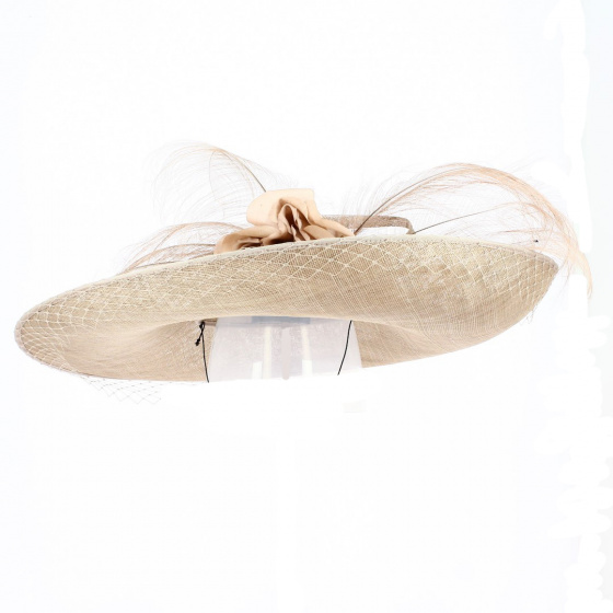 Nelly bottomless wide-brimmed ceremony hat in Taupe - Traclet