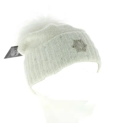 Bonnet Pompon Fourrure Betty Laine Blanc - Kristo