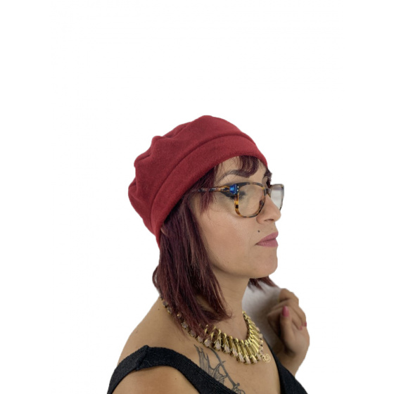 Denise Heathered Red Fleece Beret made in France - Traclet