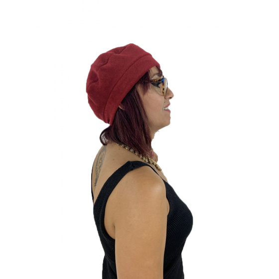 Denise Heathered Red Fleece Beret made in France - Traclet