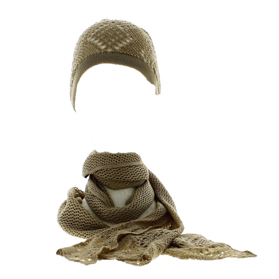 Beige Crochet Hat and Scarf Set - Esprit