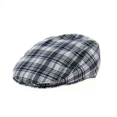 Blue and Grey Checkered Cotton Flat Cap - Traclet Reference: 8645 | Chapellerie Traclet