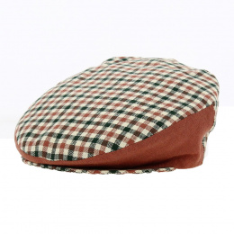 Children's Flat Cap with Brown and Green Checks - Traclet