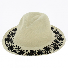 Embroidered Flower Panama Hat - Traclet
