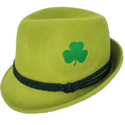 Chapeau Broderie Saint Patrick Feutre Laine Vert Anis - Traclet