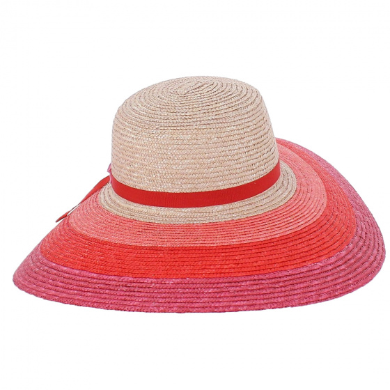 Capeline Rosa Larges Bords Paille Naturelle - Traclet