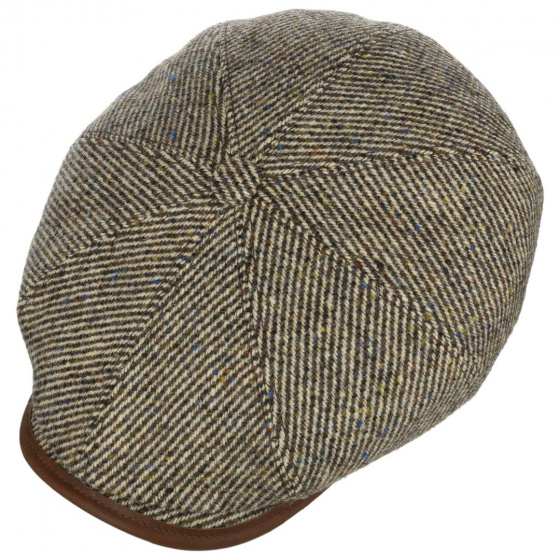 Brown Wool Hatteras Check Flat Cap - Stetson
