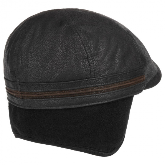 Redding Leather Cap with Ear Flaps Black - Stetson Redding Leather Cap with Ear Flaps Black - Stetson