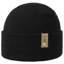 Black Cotton & Wool Turn-up Beanie - Stetson