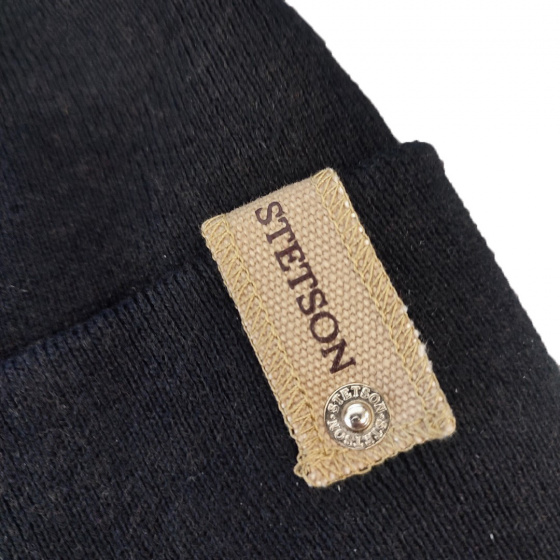 Black Cotton & Wool Turn-up Beanie - Stetson Black Cotton & Wool Turn-up Beanie - Stetson