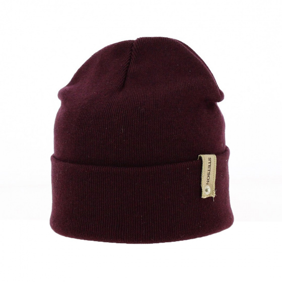 Cotton & Wool Burgundy Cuffed Beanie - Stetson