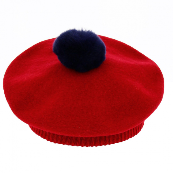 Béret à Pompon Enfant Laine Mérinos Rouge - Héritage par Laulhère