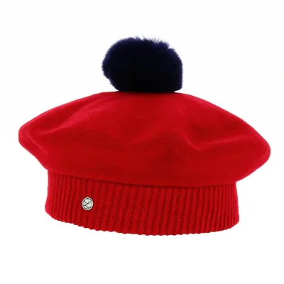 Children's Red Merino Wool Pom Pom Beret - Heritage by Laulhère Reference: 18510 | Chapellerie Traclet