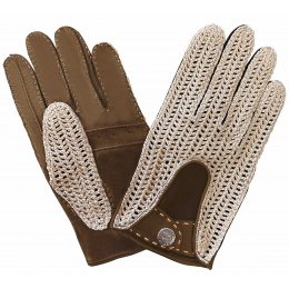 Brown Unlined Crochet Leather Driving Gloves - Glove Story
