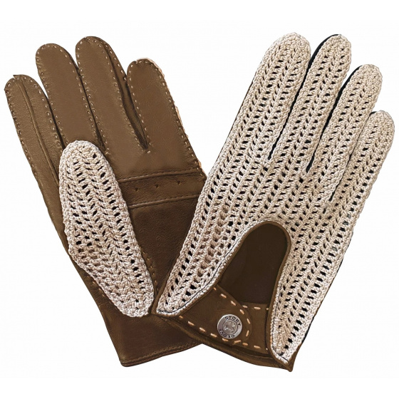 Brown Unlined Crochet Leather Driving Gloves - Glove Story
