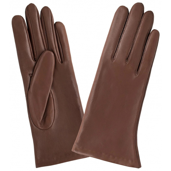 Gants Femme Galia Cuir Doublé Soie Marron - Glove Story