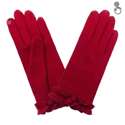 Women's Red Ruffled Touchscreen - Glove Story  Reference: 18633 | Chapellerie Traclet