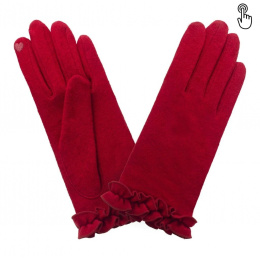 Gants Femme Fronce Tactile Rouge - Glove Story