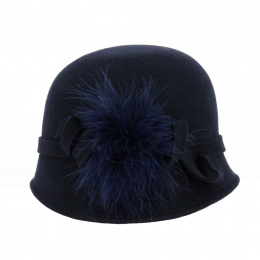 Navy Wool Felt Sophia Cloche Hat - Traclet