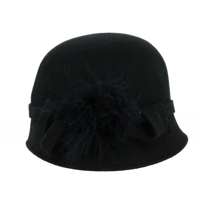 Black Wool Felt Sophia Cloche Hat Made in France - Traclet Reference: 18654 | Traclet Hat Shop