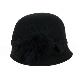 Sophia Black Wool Felt Cloche Hat - Traclet
