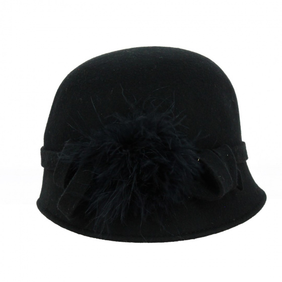 Sophia Black Wool Felt Cloche Hat - Traclet