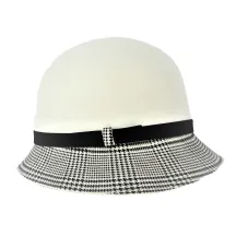 White and Houndstooth Wool Felt Cloche Hat - Traclet Reference: 17048 | Traclet Hat Shop