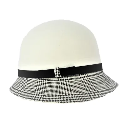Chapeau cloche Feutre Laine Blanc et Pied de poule - Traclet Reference : 17048 | Chapellerie Traclet