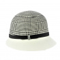 Houndstooth and White Wool Felt Cloche Hat - Traclet