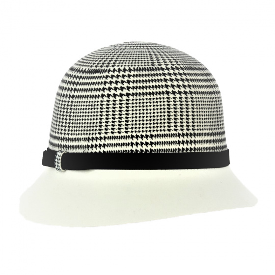 Chapeau cloche Feutre Laine Pied de poule et blanc - Traclet