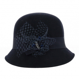 Maithe Cloche Hat Navy Wool Felt - Traclet