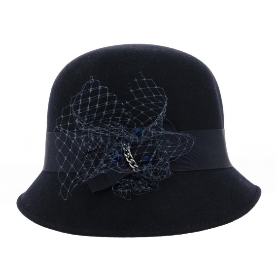 Maithe Navy Wool Felt Cloche Hat - Traclet