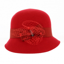 Maithe Cloche Hat Red Wool Felt - Traclet