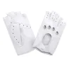 Women's White Leather Driving Fingerless Gloves - Glove Story Reference: 18667 | Chapellerie Traclet