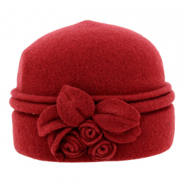 Women's Afi Flower Burgundy Wool Toque - Traclet