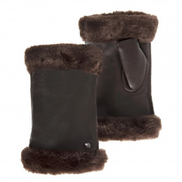 Brown Lambskin Leather Women's Fingerless Gloves - Isotoner