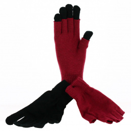 Burgundy Acrylic Gloves - Fingerless Mittens - Traclet