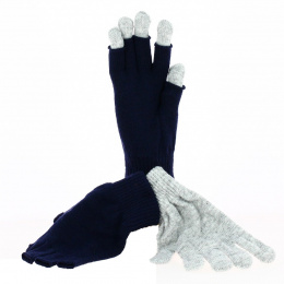 Gloves - Navy Acrylic Mittens - Traclet